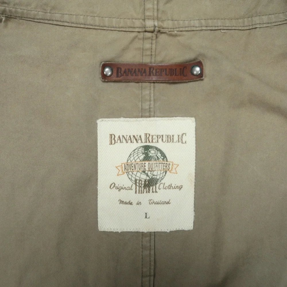 Banana Republic Jacket‎ Mens Large Brown Tan Safari Hooded Full Zip Travel VTG *